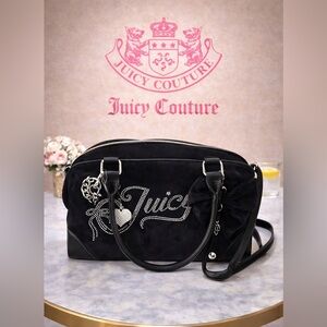 Vintage rare, juicy couture, satchel, black velvet with bow and heart charm